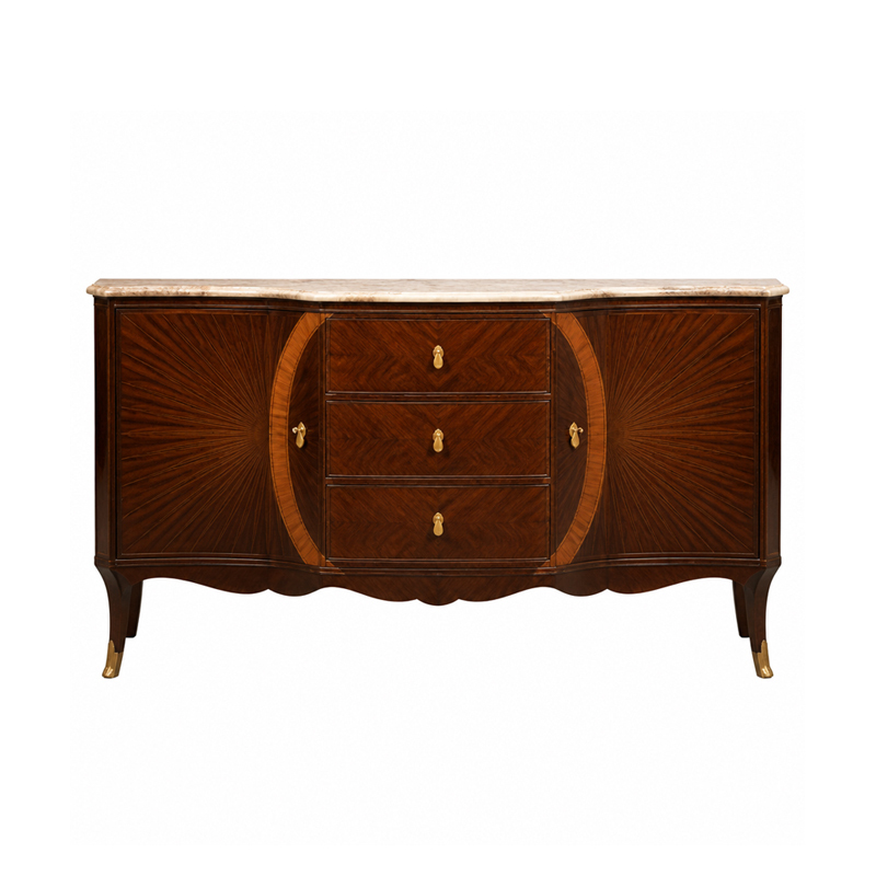 Solstice Sunburst Marble-Top Sideboard | Luxury Art Deco Bowed Buffet with Oval Inlay - EKAR FURNITURE,EKAR FURNITURE CO.,LTD,Solstice Sunburst Marble-Top Sideboard | Luxury Art Deco Bowed Buffet with Oval Inlay - EKAR FURNITURE,foshan furniture factory,custom Furniture factory,china furniture factory