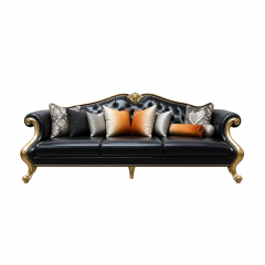 Palais Doré Black Tufted Camel-Back Sofa | Luxury Baroque Gilded Three-Seater with Shell Carving - EKAR,EKAR FURNITURE CO.,LTD,Palais Doré Black Tufted Camel-Back Sofa | Luxury Baroque Gilded Three-Seater with Shell Carving - EKAR,foshan furniture factory,custom Furniture factory,china furniture factory