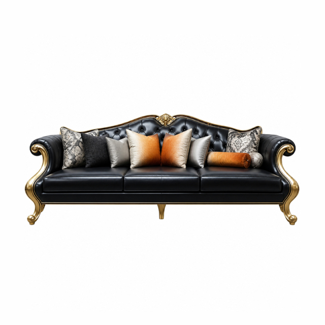 Palais Doré Black Tufted Camel-Back Sofa | Luxury Baroque Gilded Three-Seater with Shell Carving - EKAR,EKAR FURNITURE CO.,LTD,Palais Doré Black Tufted Camel-Back Sofa | Luxury Baroque Gilded Three-Seater with Shell Carving - EKAR,foshan furniture factory,custom Furniture factory,china furniture factory