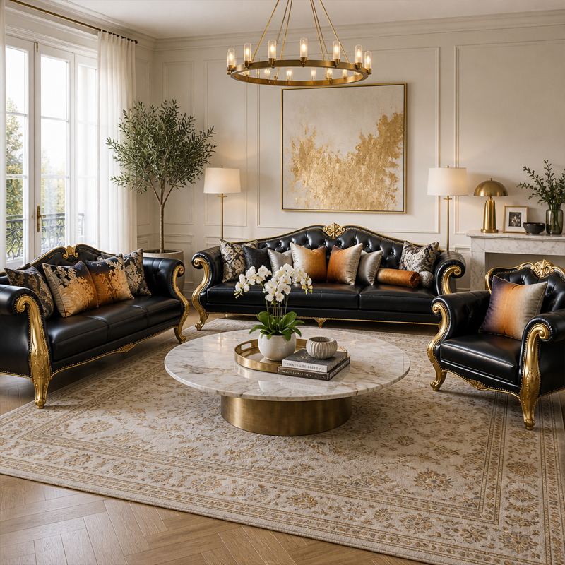 Palais Doré Black Tufted Camel-Back Sofa | Luxury Baroque Gilded Three-Seater with Shell Carving - EKAR,EKAR FURNITURE CO.,LTD,Palais Doré Black Tufted Camel-Back Sofa | Luxury Baroque Gilded Three-Seater with Shell Carving - EKAR,foshan furniture factory,custom Furniture factory,china furniture factory