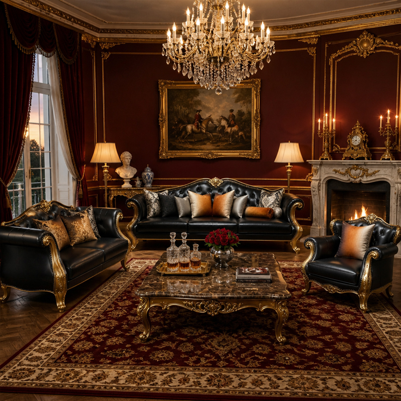 Palais Doré Black Tufted Camel-Back Sofa | Luxury Baroque Gilded Three-Seater with Shell Carving - EKAR,EKAR FURNITURE CO.,LTD,Palais Doré Black Tufted Camel-Back Sofa | Luxury Baroque Gilded Three-Seater with Shell Carving - EKAR,foshan furniture factory,custom Furniture factory,china furniture factory