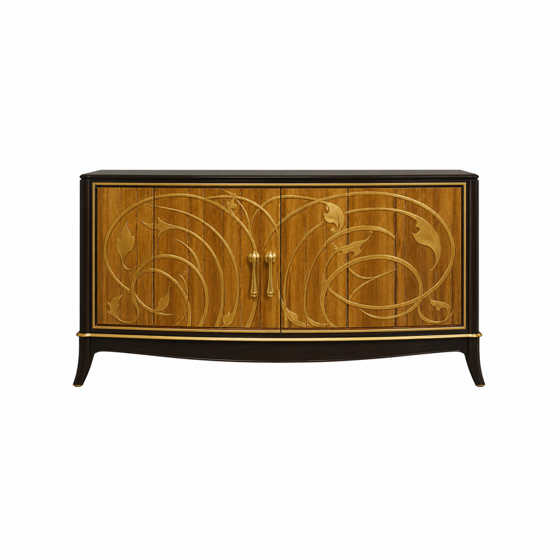 Whiplash D'Or Bow-Front Media Cabinet | Luxury Art Nouveau Ebony TV Stand with Gilded Scrollwork - EKAR,MY SHOP,Whiplash D'Or Bow-Front Media Cabinet | Luxury Art Nouveau Ebony TV Stand with Gilded Scrollwork - EKAR,foshan furniture factory,custom Furniture factory,china furniture factory