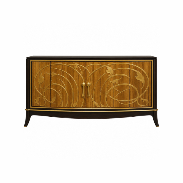 Whiplash D'Or Bow-Front Media Cabinet | Luxury Art Nouveau Ebony TV Stand with Gilded Scrollwork - EKAR,MY SHOP,Whiplash D'Or Bow-Front Media Cabinet | Luxury Art Nouveau Ebony TV Stand with Gilded Scrollwork - EKAR,foshan furniture factory,custom Furniture factory,china furniture factory