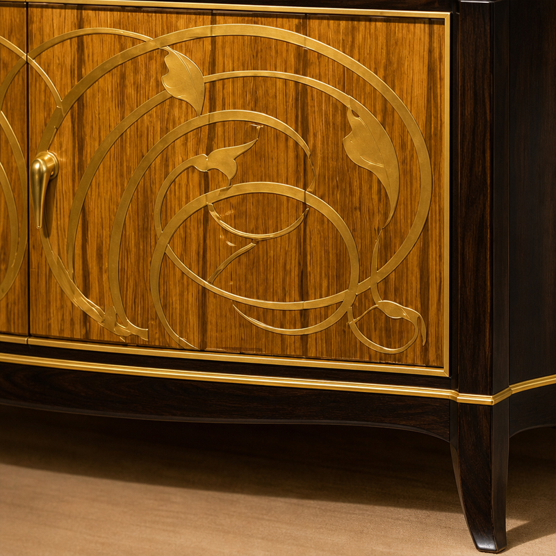Whiplash D'Or Bow-Front Media Cabinet | Luxury Art Nouveau Ebony TV Stand with Gilded Scrollwork - EKAR,MY SHOP,Whiplash D'Or Bow-Front Media Cabinet | Luxury Art Nouveau Ebony TV Stand with Gilded Scrollwork - EKAR,foshan furniture factory,custom Furniture factory,china furniture factory
