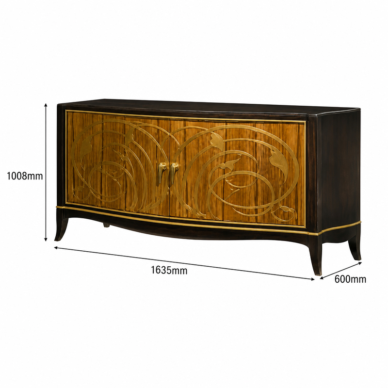 Whiplash D'Or Bow-Front Media Cabinet | Luxury Art Nouveau Ebony TV Stand with Gilded Scrollwork - EKAR,MY SHOP,Whiplash D'Or Bow-Front Media Cabinet | Luxury Art Nouveau Ebony TV Stand with Gilded Scrollwork - EKAR,foshan furniture factory,custom Furniture factory,china furniture factory