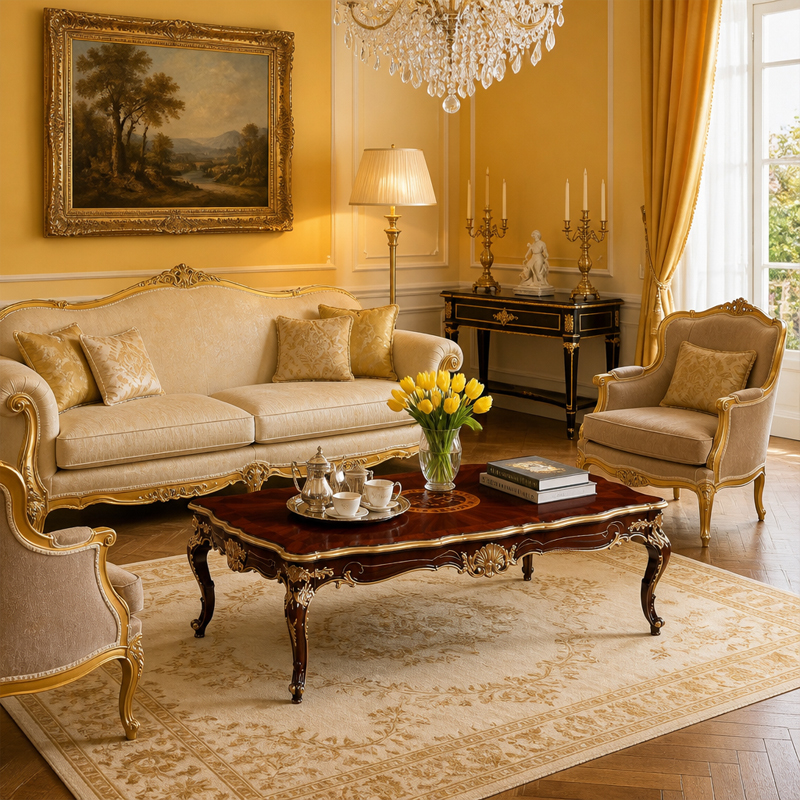Rocaille Radiance Sunburst Coffee Table | Luxury Rococo Gilded Scalloped Table with Shell Carving - EKAR,EKAR FURNITURE CO.,LTD,Rocaille Radiance Sunburst Coffee Table | Luxury Rococo Gilded Scalloped Table with Shell Carving - EKAR,foshan furniture factory,custom Furniture factory,china furniture factory