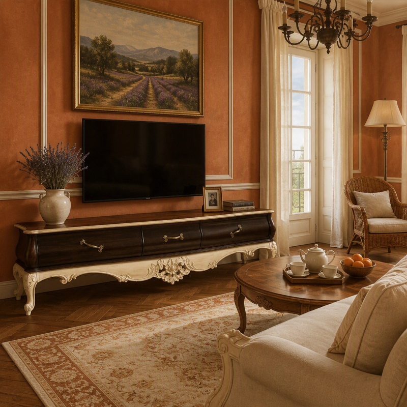Sérénade Crème Floral Medallion TV Console | Luxury Baroque Antique-Finish Media Cabinet - EKAR FURNITURE,EKAR FURNITURE CO.,LTD,Sérénade Crème Floral Medallion TV Console | Luxury Baroque Antique-Finish Media Cabinet - EKAR FURNITURE,foshan furniture factory,custom Furniture factory,china furniture factory
