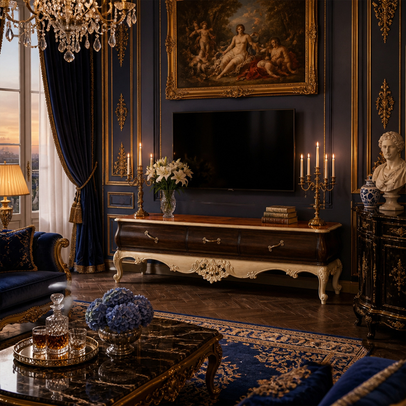 Sérénade Crème Floral Medallion TV Console | Luxury Baroque Antique-Finish Media Cabinet - EKAR FURNITURE,EKAR FURNITURE CO.,LTD,Sérénade Crème Floral Medallion TV Console | Luxury Baroque Antique-Finish Media Cabinet - EKAR FURNITURE,foshan furniture factory,custom Furniture factory,china furniture factory