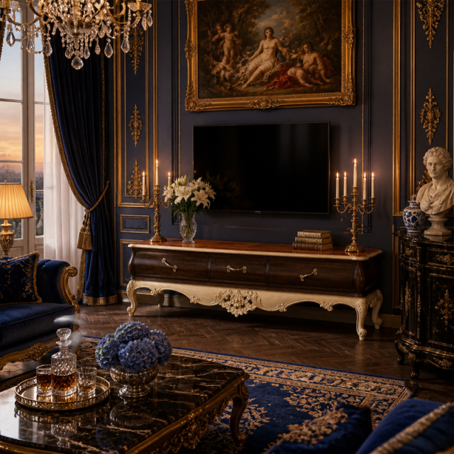 Sérénade Crème Floral Medallion TV Console | Luxury Baroque Antique-Finish Media Cabinet - EKAR FURNITURE,EKAR FURNITURE CO.,LTD,Sérénade Crème Floral Medallion TV Console | Luxury Baroque Antique-Finish Media Cabinet - EKAR FURNITURE,foshan furniture factory,custom Furniture factory,china furniture factory