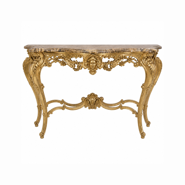 Mascarade Dorée Marble-Top Console Table | Luxury Rococo Gilded Entry Table with Mascaron Carving - EKAR,EKAR FURNITURE CO.,LTD,Mascarade Dorée Marble-Top Console Table | Luxury Rococo Gilded Entry Table with Mascaron Carving - EKAR,foshan furniture factory,custom Furniture factory,china furniture factory