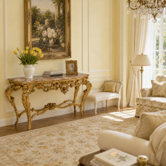 Mascarade Dorée Marble-Top Console Table | Luxury Rococo Gilded Entry Table with Mascaron Carving - EKAR,EKAR FURNITURE CO.,LTD,Mascarade Dorée Marble-Top Console Table | Luxury Rococo Gilded Entry Table with Mascaron Carving - EKAR,foshan furniture factory,custom Furniture factory,china furniture factory