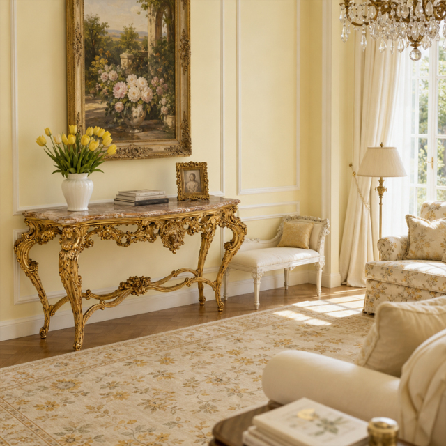 Mascarade Dorée Marble-Top Console Table | Luxury Rococo Gilded Entry Table with Mascaron Carving - EKAR,EKAR FURNITURE CO.,LTD,Mascarade Dorée Marble-Top Console Table | Luxury Rococo Gilded Entry Table with Mascaron Carving - EKAR,foshan furniture factory,custom Furniture factory,china furniture factory