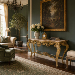 Mascarade Dorée Marble-Top Console Table | Luxury Rococo Gilded Entry Table with Mascaron Carving - EKAR,EKAR FURNITURE CO.,LTD,Mascarade Dorée Marble-Top Console Table | Luxury Rococo Gilded Entry Table with Mascaron Carving - EKAR,foshan furniture factory,custom Furniture factory,china furniture factory