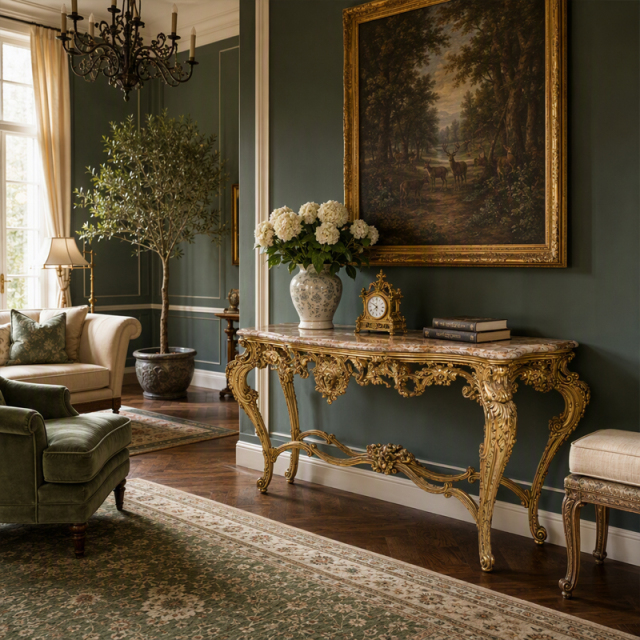 Mascarade Dorée Marble-Top Console Table | Luxury Rococo Gilded Entry Table with Mascaron Carving - EKAR,EKAR FURNITURE CO.,LTD,Mascarade Dorée Marble-Top Console Table | Luxury Rococo Gilded Entry Table with Mascaron Carving - EKAR,foshan furniture factory,custom Furniture factory,china furniture factory