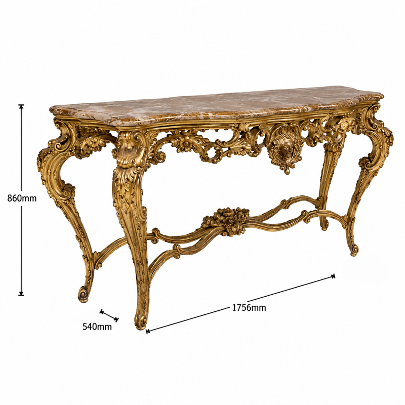 Mascarade Dorée Marble-Top Console Table | Luxury Rococo Gilded Entry Table with Mascaron Carving - EKAR,EKAR FURNITURE CO.,LTD,Mascarade Dorée Marble-Top Console Table | Luxury Rococo Gilded Entry Table with Mascaron Carving - EKAR,foshan furniture factory,custom Furniture factory,china furniture factory