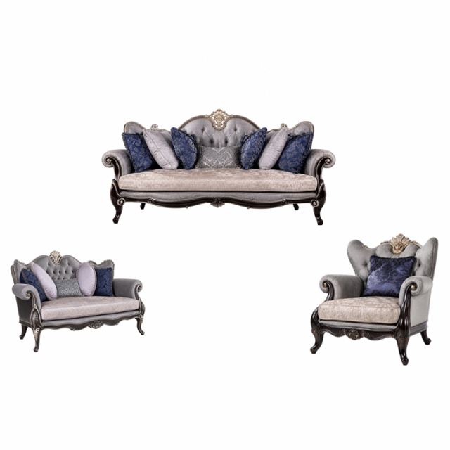 Ciel d'Argent Triple-Arched Tufted Sofa | Luxury Neoclassical Silver-Grey Sofa with Gold Crest - EKAR,EKAR FURNITURE CO.,LTD,Ciel d'Argent Triple-Arched Tufted Sofa | Luxury Neoclassical Silver-Grey Sofa with Gold Crest - EKAR,foshan furniture factory,custom Furniture factory,china furniture factory