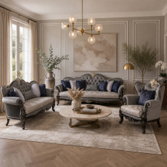 Ciel d'Argent Triple-Arched Tufted Sofa | Luxury Neoclassical Silver-Grey Sofa with Gold Crest - EKAR,EKAR FURNITURE CO.,LTD,Ciel d'Argent Triple-Arched Tufted Sofa | Luxury Neoclassical Silver-Grey Sofa with Gold Crest - EKAR,foshan furniture factory,custom Furniture factory,china furniture factory