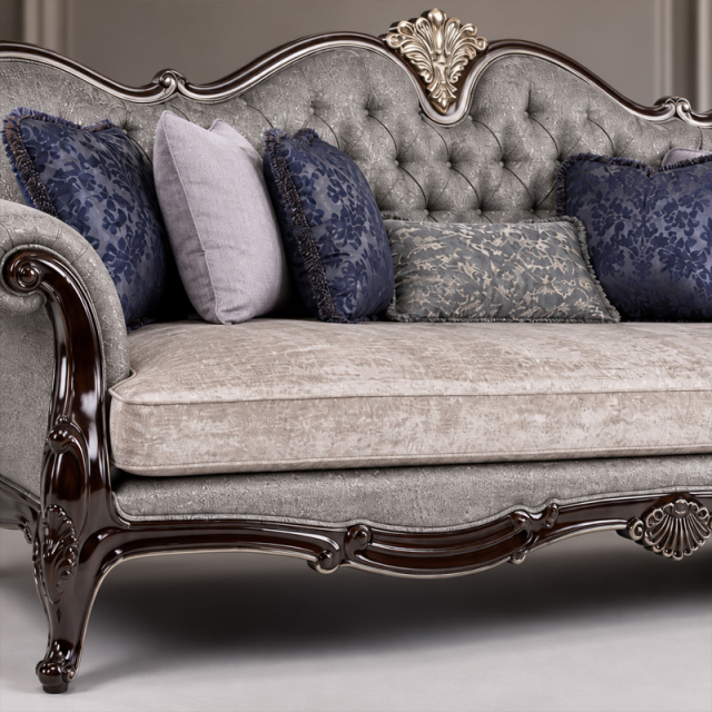 Ciel d'Argent Triple-Arched Tufted Sofa | Luxury Neoclassical Silver-Grey Sofa with Gold Crest - EKAR,EKAR FURNITURE CO.,LTD,Ciel d'Argent Triple-Arched Tufted Sofa | Luxury Neoclassical Silver-Grey Sofa with Gold Crest - EKAR,foshan furniture factory,custom Furniture factory,china furniture factory