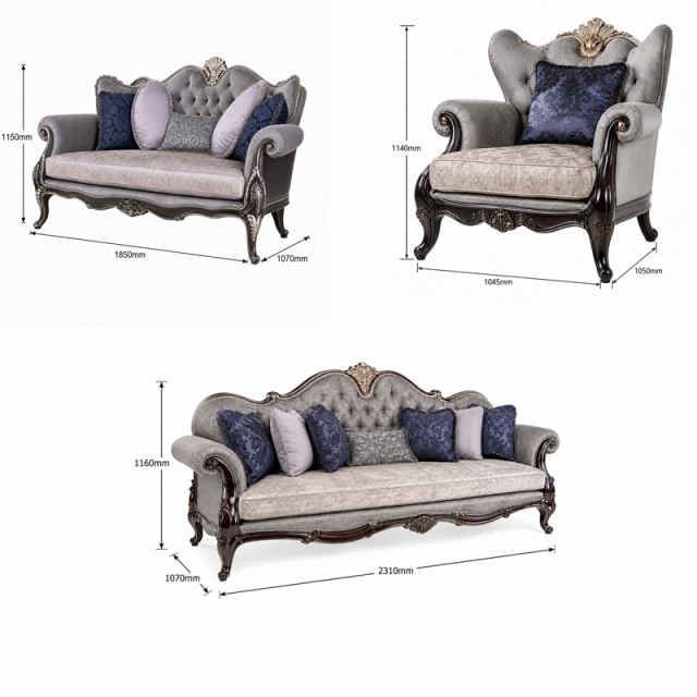 Ciel d'Argent Triple-Arched Tufted Sofa | Luxury Neoclassical Silver-Grey Sofa with Gold Crest - EKAR,EKAR FURNITURE CO.,LTD,Ciel d'Argent Triple-Arched Tufted Sofa | Luxury Neoclassical Silver-Grey Sofa with Gold Crest - EKAR,foshan furniture factory,custom Furniture factory,china furniture factory
