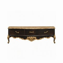 Rocaille Noir Gilded Three-Drawer Media Console | Luxury Baroque Bow-Front TV Cabinet with Marble Top,EKAR FURNITURE CO.,LTD,Rocaille Noir Gilded Three-Drawer Media Console | Luxury Baroque Bow-Front TV Cabinet with Marble Top,foshan furniture factory,custom Furniture factory,china furniture factory