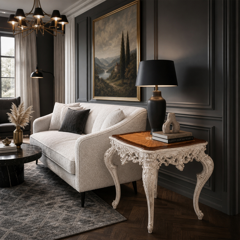 Alba Distressed Sunburst Accent Table | Luxury Rococo Antiqued End Table with Pierced Carving - EKAR,EKAR FURNITURE CO.,LTD,Alba Distressed Sunburst Accent Table | Luxury Rococo Antiqued End Table with Pierced Carving - EKAR,foshan furniture factory,custom Furniture factory,china furniture factory