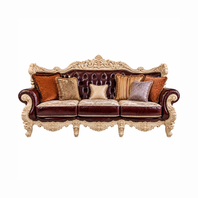 Bourgogne Crème Triple-Arched Leather Sofa | Luxury Victorian Gilded Frame Tufted Sofa - EKAR FURNITURE,EKAR FURNITURE CO.,LTD,Bourgogne Crème Triple-Arched Leather Sofa | Luxury Victorian Gilded Frame Tufted Sofa - EKAR FURNITURE,foshan furniture factory,custom Furniture factory,china furniture factory