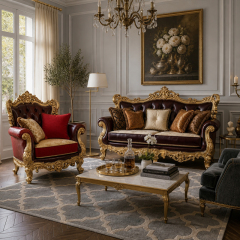 Bourgogne Crème Triple-Arched Leather Sofa | Luxury Victorian Gilded Frame Tufted Sofa - EKAR FURNITURE,EKAR FURNITURE CO.,LTD,Bourgogne Crème Triple-Arched Leather Sofa | Luxury Victorian Gilded Frame Tufted Sofa - EKAR FURNITURE,foshan furniture factory,custom Furniture factory,china furniture factory