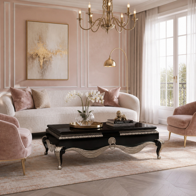 Noir Argent Draped Swag Coffee Table | Luxury Neoclassical Black &amp; Silver Table with Ring Pull - EKAR,EKAR FURNITURE CO.,LTD,Noir Argent Draped Swag Coffee Table | Luxury Neoclassical Black &amp; Silver Table with Ring Pull - EKAR,foshan furniture factory,custom Furniture factory,china furniture factory