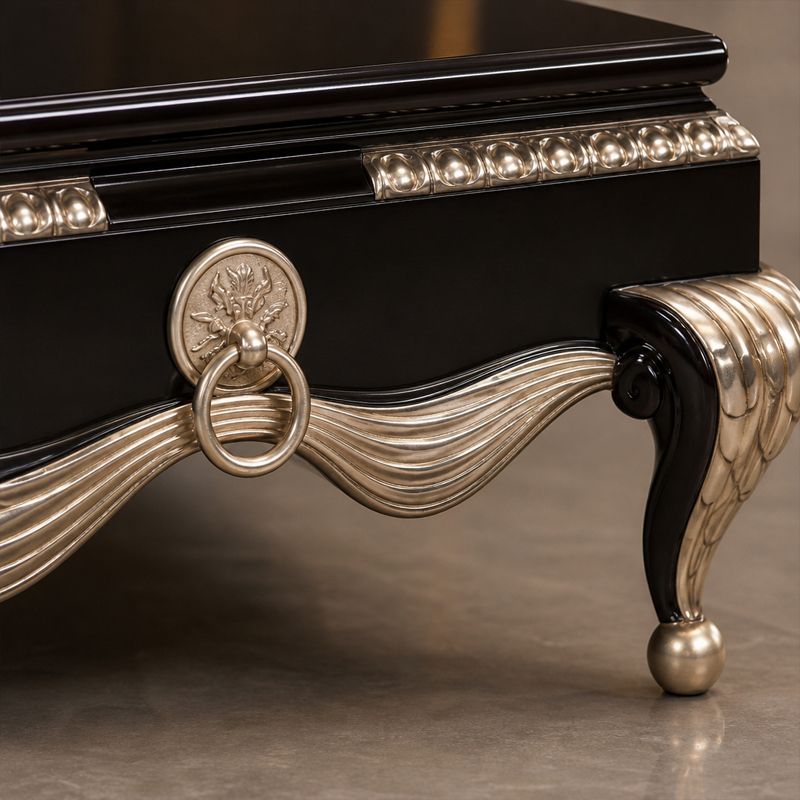 Noir Argent Draped Swag Coffee Table | Luxury Neoclassical Black &amp; Silver Table with Ring Pull - EKAR,EKAR FURNITURE CO.,LTD,Noir Argent Draped Swag Coffee Table | Luxury Neoclassical Black &amp; Silver Table with Ring Pull - EKAR,foshan furniture factory,custom Furniture factory,china furniture factory
