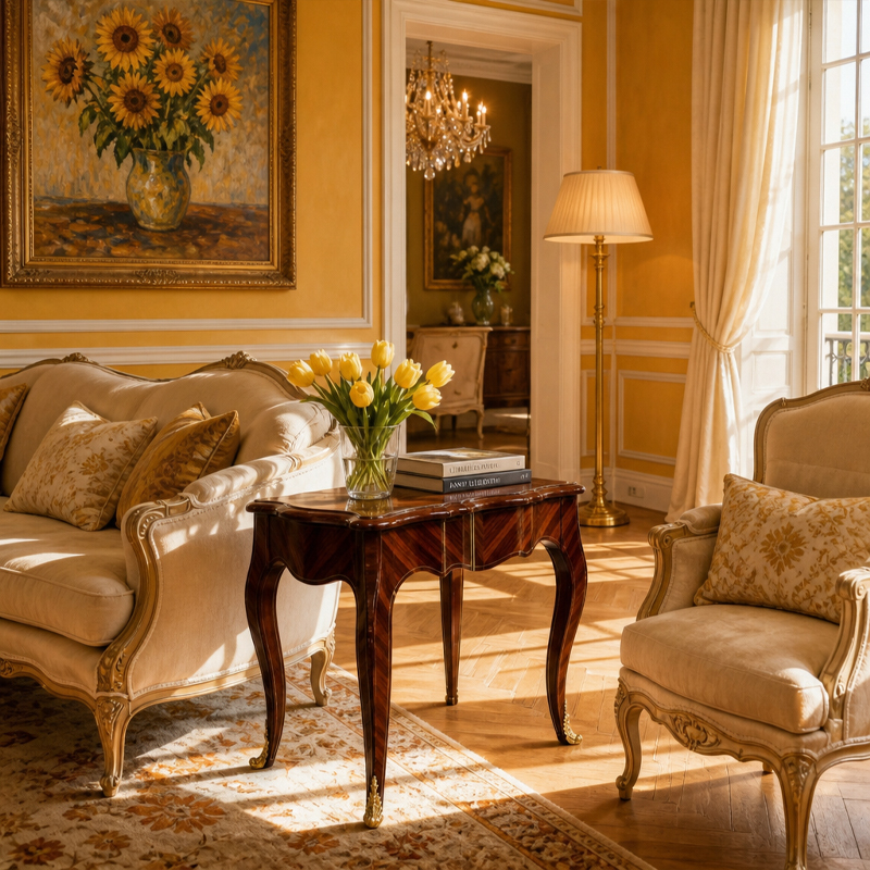 Midi Chevron Parquetry End Table | Luxury French Provincial Accent Table with Golden Sabots - EKAR,EKAR FURNITURE CO.,LTD,Midi Chevron Parquetry End Table | Luxury French Provincial Accent Table with Golden Sabots - EKAR,foshan furniture factory,custom Furniture factory,china furniture factory