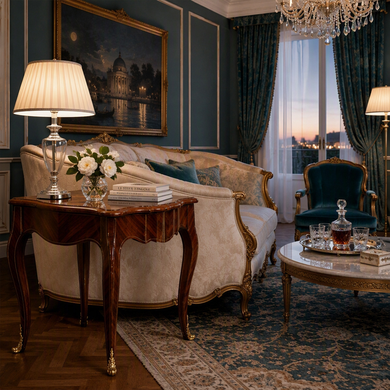 Midi Chevron Parquetry End Table | Luxury French Provincial Accent Table with Golden Sabots - EKAR,EKAR FURNITURE CO.,LTD,Midi Chevron Parquetry End Table | Luxury French Provincial Accent Table with Golden Sabots - EKAR,foshan furniture factory,custom Furniture factory,china furniture factory