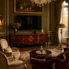 Quatrefoil Lumière Bombé Media Console | Luxury French Provincial Sunburst TV Cabinet - EKAR FURNITURE,EKAR FURNITURE CO.,LTD,Quatrefoil Lumière Bombé Media Console | Luxury French Provincial Sunburst TV Cabinet - EKAR FURNITURE,foshan furniture factory,custom Furniture factory,china furniture factory