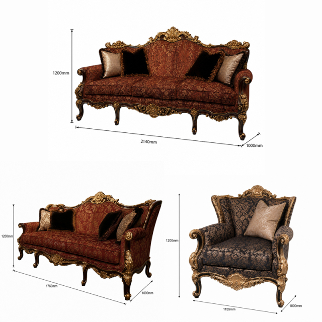 Tresor Burgundy Damask Camel-Back Sofa | Luxury Rococo Gold-Carved Three-Seater Sofa - EKAR FURNITURE,EKAR FURNITURE CO.,LTD,Tresor Burgundy Damask Camel-Back Sofa | Luxury Rococo Gold-Carved Three-Seater Sofa - EKAR FURNITURE,foshan furniture factory,custom Furniture factory,china furniture factory