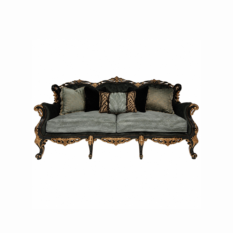 Jardin Sage Tri-Arched Velvet Sofa | Luxury Rococo Black &amp; Gold Sofa with Nailhead Trim - EKAR FURNITURE,EKAR FURNITURE CO.,LTD,Jardin Sage Tri-Arched Velvet Sofa | Luxury Rococo Black &amp; Gold Sofa with Nailhead Trim - EKAR FURNITURE,foshan furniture factory,custom Furniture factory,china furniture factory