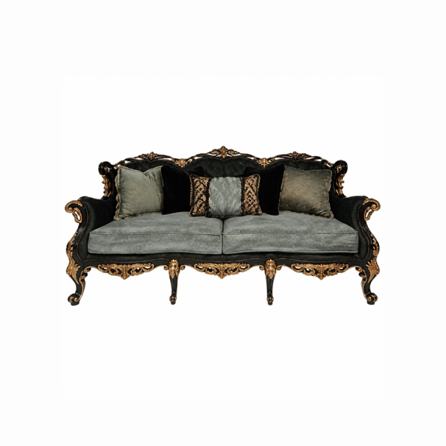 Jardin Sage Tri-Arched Velvet Sofa | Luxury Rococo Black &amp; Gold Sofa with Nailhead Trim - EKAR FURNITURE,EKAR FURNITURE CO.,LTD,Jardin Sage Tri-Arched Velvet Sofa | Luxury Rococo Black &amp; Gold Sofa with Nailhead Trim - EKAR FURNITURE,foshan furniture factory,custom Furniture factory,china furniture factory