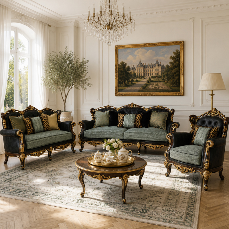Jardin Sage Tri-Arched Velvet Sofa | Luxury Rococo Black &amp; Gold Sofa with Nailhead Trim - EKAR FURNITURE,EKAR FURNITURE CO.,LTD,Jardin Sage Tri-Arched Velvet Sofa | Luxury Rococo Black &amp; Gold Sofa with Nailhead Trim - EKAR FURNITURE,foshan furniture factory,custom Furniture factory,china furniture factory