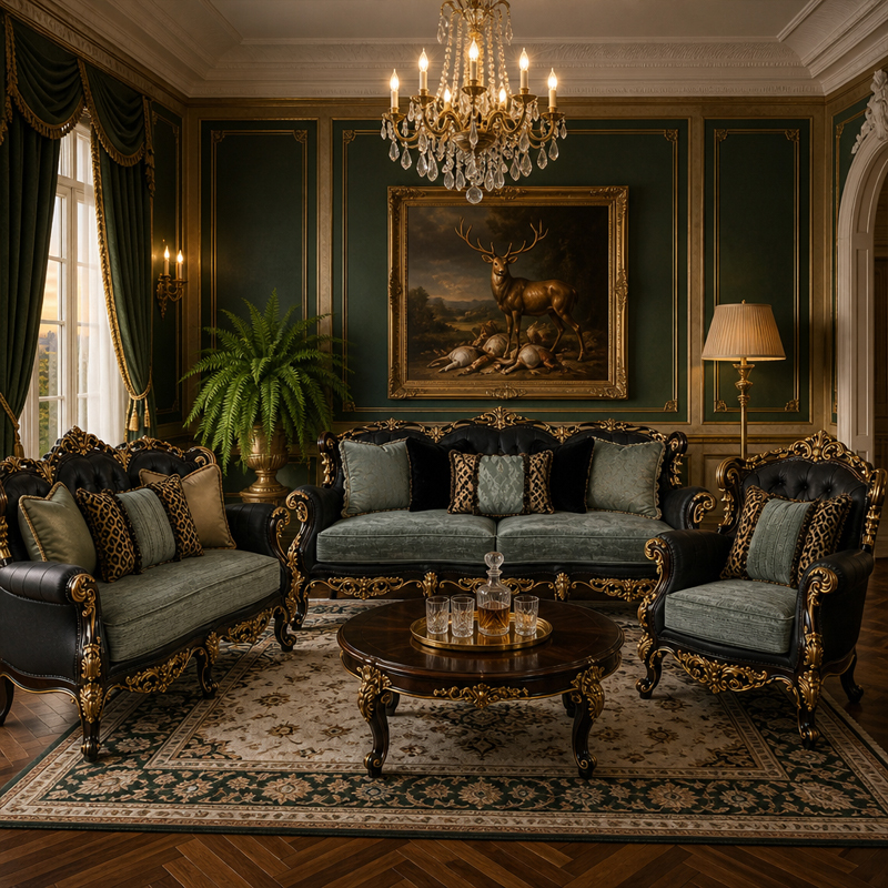 Jardin Sage Tri-Arched Velvet Sofa | Luxury Rococo Black &amp; Gold Sofa with Nailhead Trim - EKAR FURNITURE,EKAR FURNITURE CO.,LTD,Jardin Sage Tri-Arched Velvet Sofa | Luxury Rococo Black &amp; Gold Sofa with Nailhead Trim - EKAR FURNITURE,foshan furniture factory,custom Furniture factory,china furniture factory