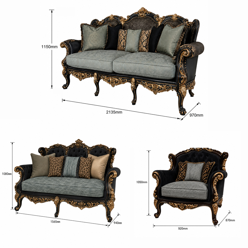 Jardin Sage Tri-Arched Velvet Sofa | Luxury Rococo Black &amp; Gold Sofa with Nailhead Trim - EKAR FURNITURE,EKAR FURNITURE CO.,LTD,Jardin Sage Tri-Arched Velvet Sofa | Luxury Rococo Black &amp; Gold Sofa with Nailhead Trim - EKAR FURNITURE,foshan furniture factory,custom Furniture factory,china furniture factory