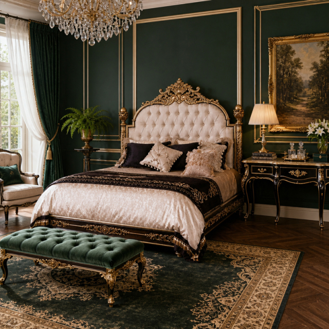 Elysee Crest Arched Tufted Gilded Bed | Luxury French Classical Upholstered King Bed - EKAR FURNITURE,EKAR FURNITURE CO.,LTD,Elysee Crest Arched Tufted Gilded Bed | Luxury French Classical Upholstered King Bed - EKAR FURNITURE,foshan furniture factory,custom Furniture factory,china furniture factory