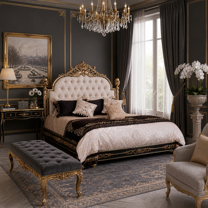 Elysee Crest Arched Tufted Gilded Bed | Luxury French Classical Upholstered King Bed - EKAR FURNITURE,EKAR FURNITURE CO.,LTD,Elysee Crest Arched Tufted Gilded Bed | Luxury French Classical Upholstered King Bed - EKAR FURNITURE,foshan furniture factory,custom Furniture factory,china furniture factory