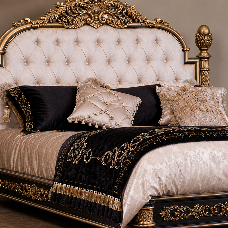 Elysee Crest Arched Tufted Gilded Bed | Luxury French Classical Upholstered King Bed - EKAR FURNITURE,EKAR FURNITURE CO.,LTD,Elysee Crest Arched Tufted Gilded Bed | Luxury French Classical Upholstered King Bed - EKAR FURNITURE,foshan furniture factory,custom Furniture factory,china furniture factory