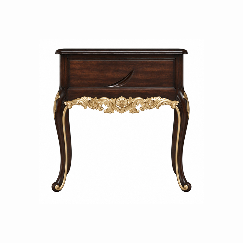 Heritage Walnut Gilded Drawer Nightstand | Luxury French Classical Bedside Table with Carved Apron - EKAR,MY SHOP,Heritage Walnut Gilded Drawer Nightstand | Luxury French Classical Bedside Table with Carved Apron - EKAR,foshan furniture factory,custom Furniture factory,china furniture factory