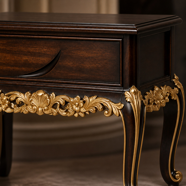 Heritage Walnut Gilded Drawer Nightstand | Luxury French Classical Bedside Table with Carved Apron - EKAR,MY SHOP,Heritage Walnut Gilded Drawer Nightstand | Luxury French Classical Bedside Table with Carved Apron - EKAR,foshan furniture factory,custom Furniture factory,china furniture factory