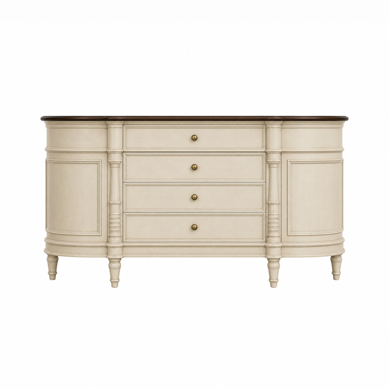 Marigny Demi-Lune Ivory Vanity Table | French Classical 4-Drawer Dressing Table with Espresso Top - EKAR,EKAR FURNITURE CO.,LTD,Marigny Demi-Lune Ivory Vanity Table | French Classical 4-Drawer Dressing Table with Espresso Top - EKAR,foshan furniture factory,custom Furniture factory,china furniture factory