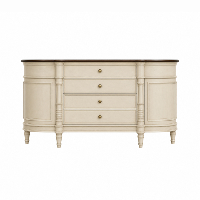 Marigny Demi-Lune Ivory Vanity Table | French Classical 4-Drawer Dressing Table with Espresso Top - EKAR,EKAR FURNITURE CO.,LTD,Marigny Demi-Lune Ivory Vanity Table | French Classical 4-Drawer Dressing Table with Espresso Top - EKAR,foshan furniture factory,custom Furniture factory,china furniture factory
