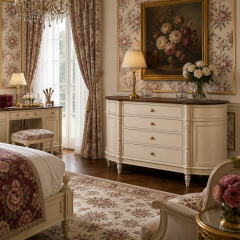 Marigny Demi-Lune Ivory Vanity Table | French Classical 4-Drawer Dressing Table with Espresso Top - EKAR,EKAR FURNITURE CO.,LTD,Marigny Demi-Lune Ivory Vanity Table | French Classical 4-Drawer Dressing Table with Espresso Top - EKAR,foshan furniture factory,custom Furniture factory,china furniture factory
