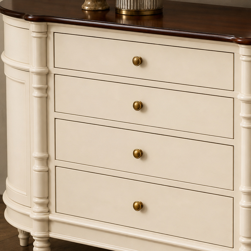 Marigny Demi-Lune Ivory Vanity Table | French Classical 4-Drawer Dressing Table with Espresso Top - EKAR,EKAR FURNITURE CO.,LTD,Marigny Demi-Lune Ivory Vanity Table | French Classical 4-Drawer Dressing Table with Espresso Top - EKAR,foshan furniture factory,custom Furniture factory,china furniture factory