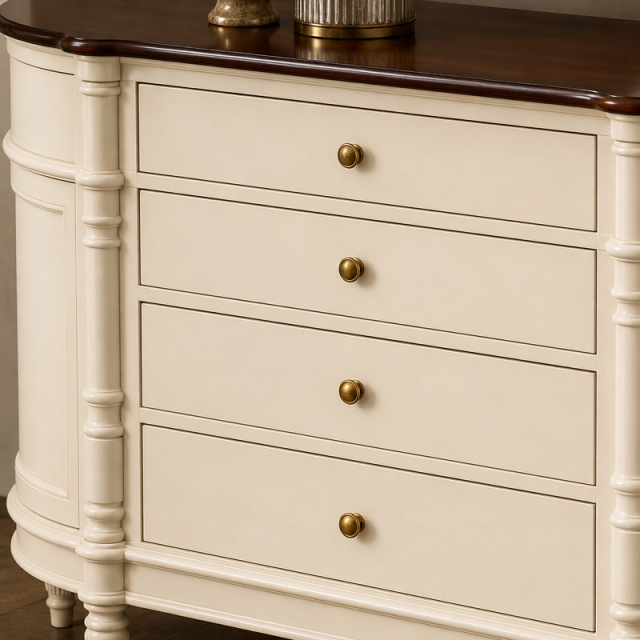 Marigny Demi-Lune Ivory Vanity Table | French Classical 4-Drawer Dressing Table with Espresso Top - EKAR,EKAR FURNITURE CO.,LTD,Marigny Demi-Lune Ivory Vanity Table | French Classical 4-Drawer Dressing Table with Espresso Top - EKAR,foshan furniture factory,custom Furniture factory,china furniture factory