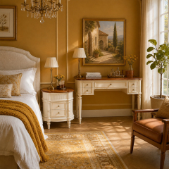 Vera Demi-Lune Reeded Ivory Nightstand | French Classical Curved Bedside Table with Cherry Top - EKAR,EKAR FURNITURE CO.,LTD,Vera Demi-Lune Reeded Ivory Nightstand | French Classical Curved Bedside Table with Cherry Top - EKAR,foshan furniture factory,custom Furniture factory,china furniture factory