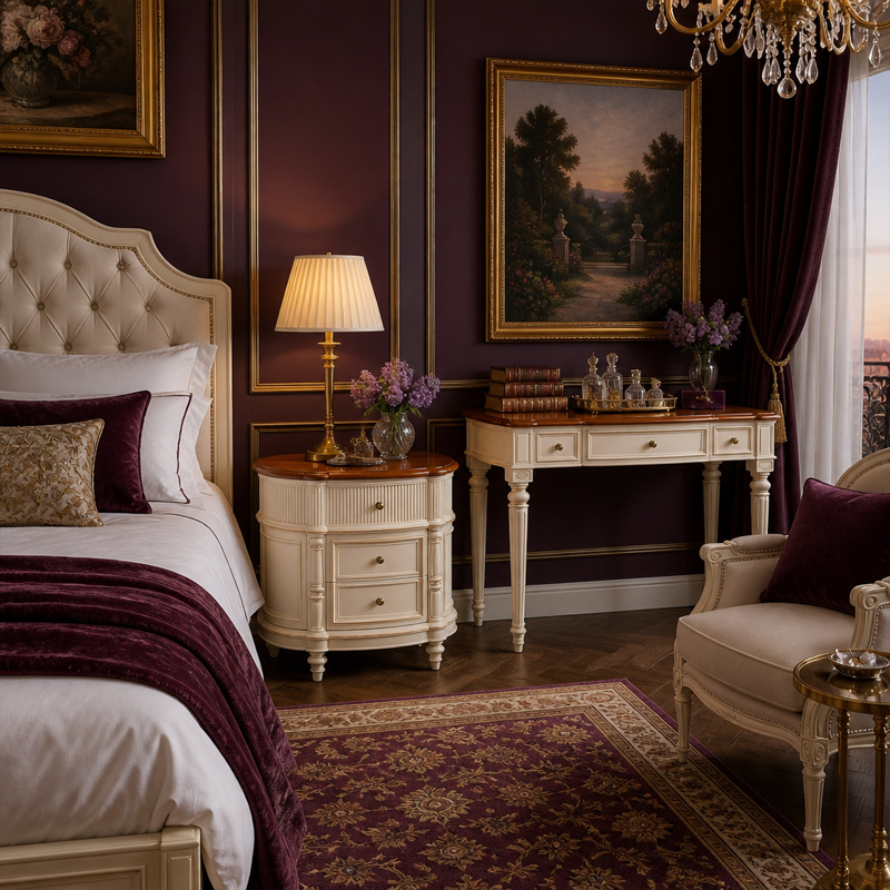 Vera Demi-Lune Reeded Ivory Nightstand | French Classical Curved Bedside Table with Cherry Top - EKAR,EKAR FURNITURE CO.,LTD,Vera Demi-Lune Reeded Ivory Nightstand | French Classical Curved Bedside Table with Cherry Top - EKAR,foshan furniture factory,custom Furniture factory,china furniture factory